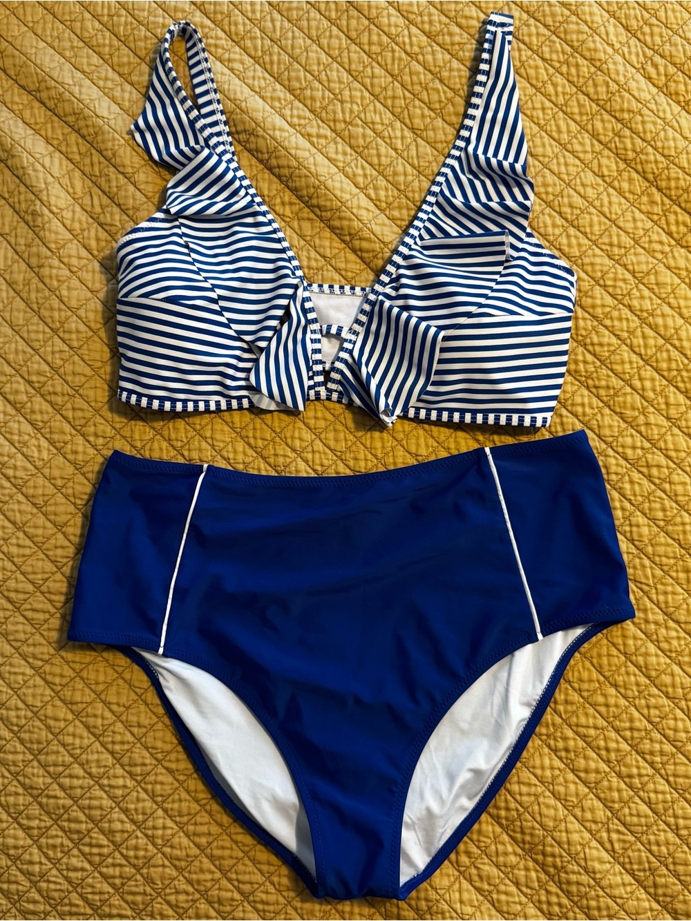 Cupshe Blue Striped Ruffle Bikini Set